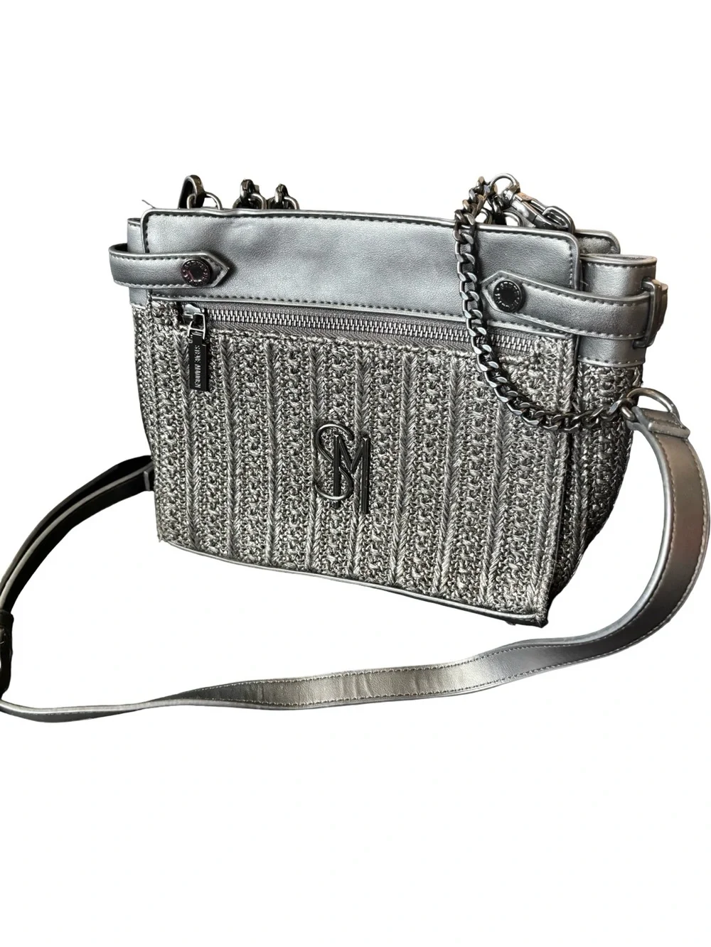 Steve Madden Metallic Knit Crossbody Bag - Silver